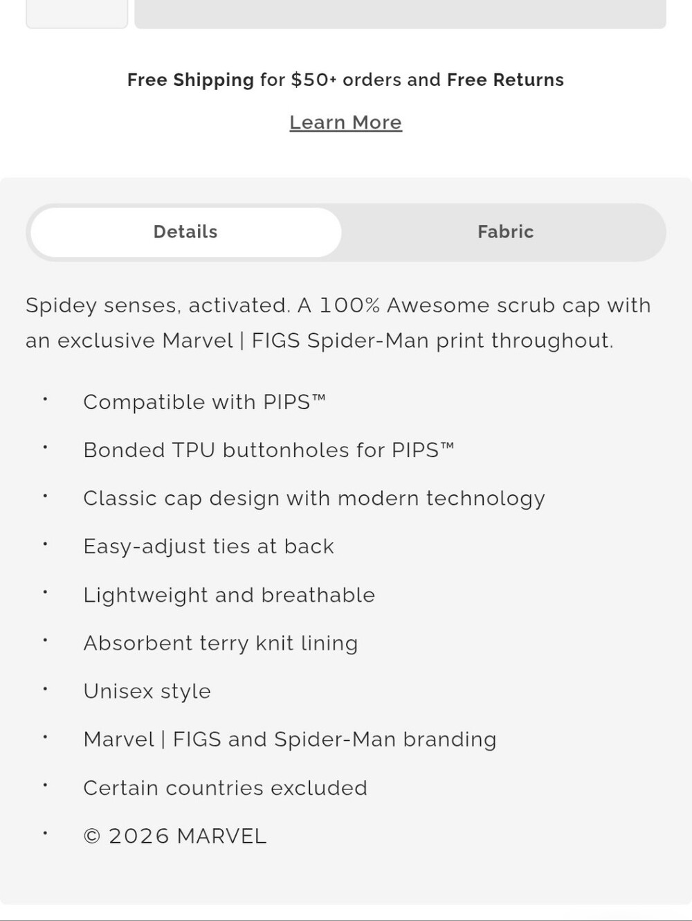 Figs X Marvel Spiderman Cap NWT - Picture 7 of 7